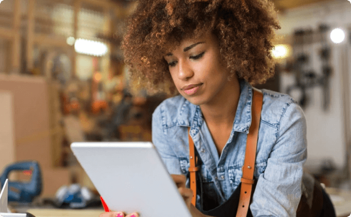 Woman looking at tablet