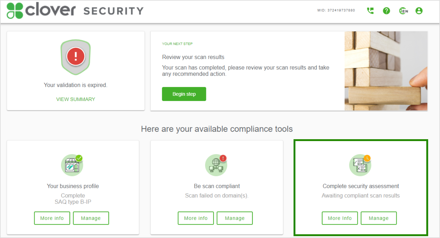 Completing your security assessment print screen