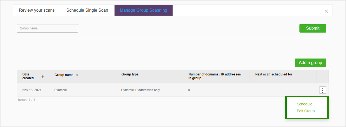 Adding domains/IP's to the group print screen
