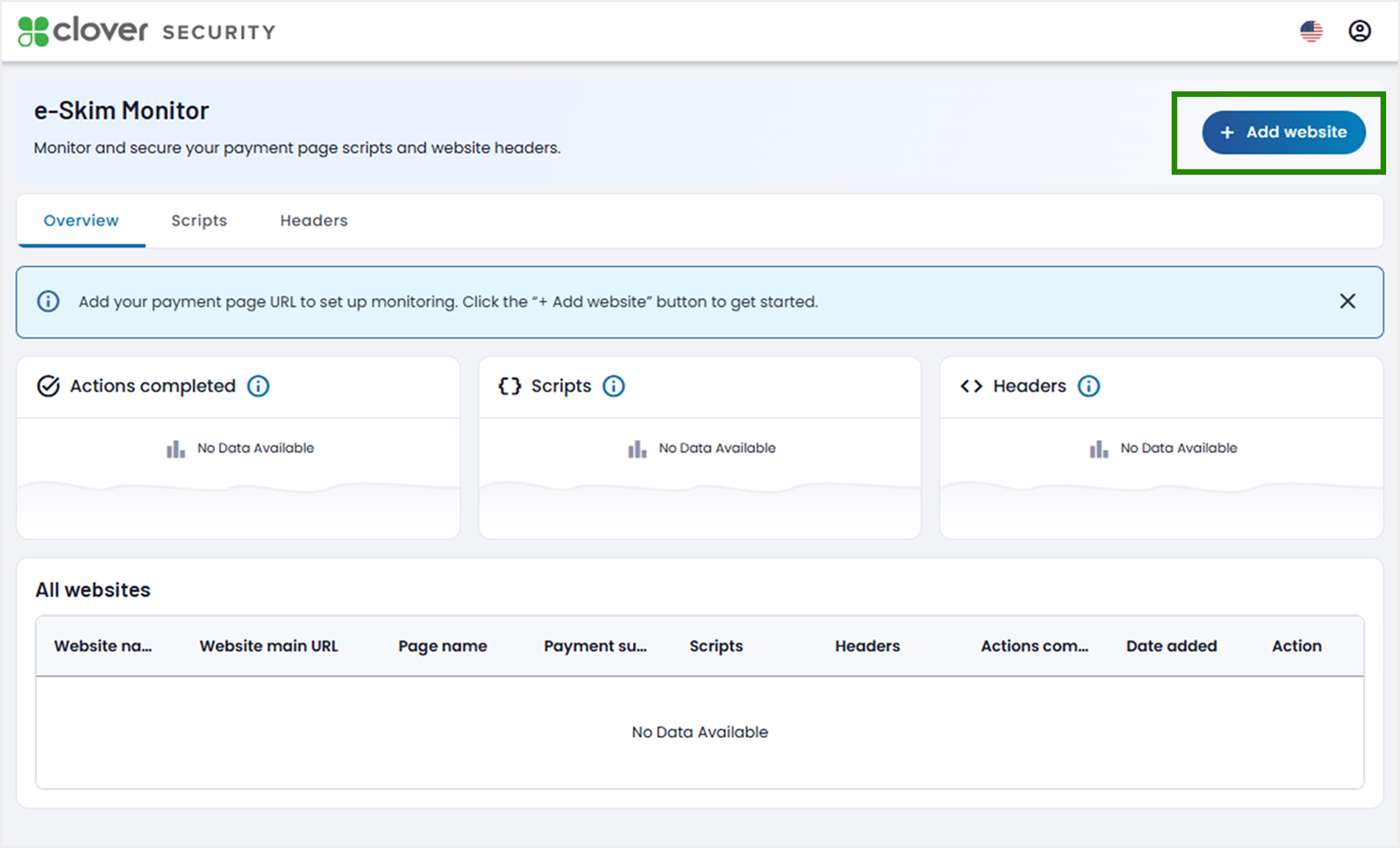 Print screen for adding a website