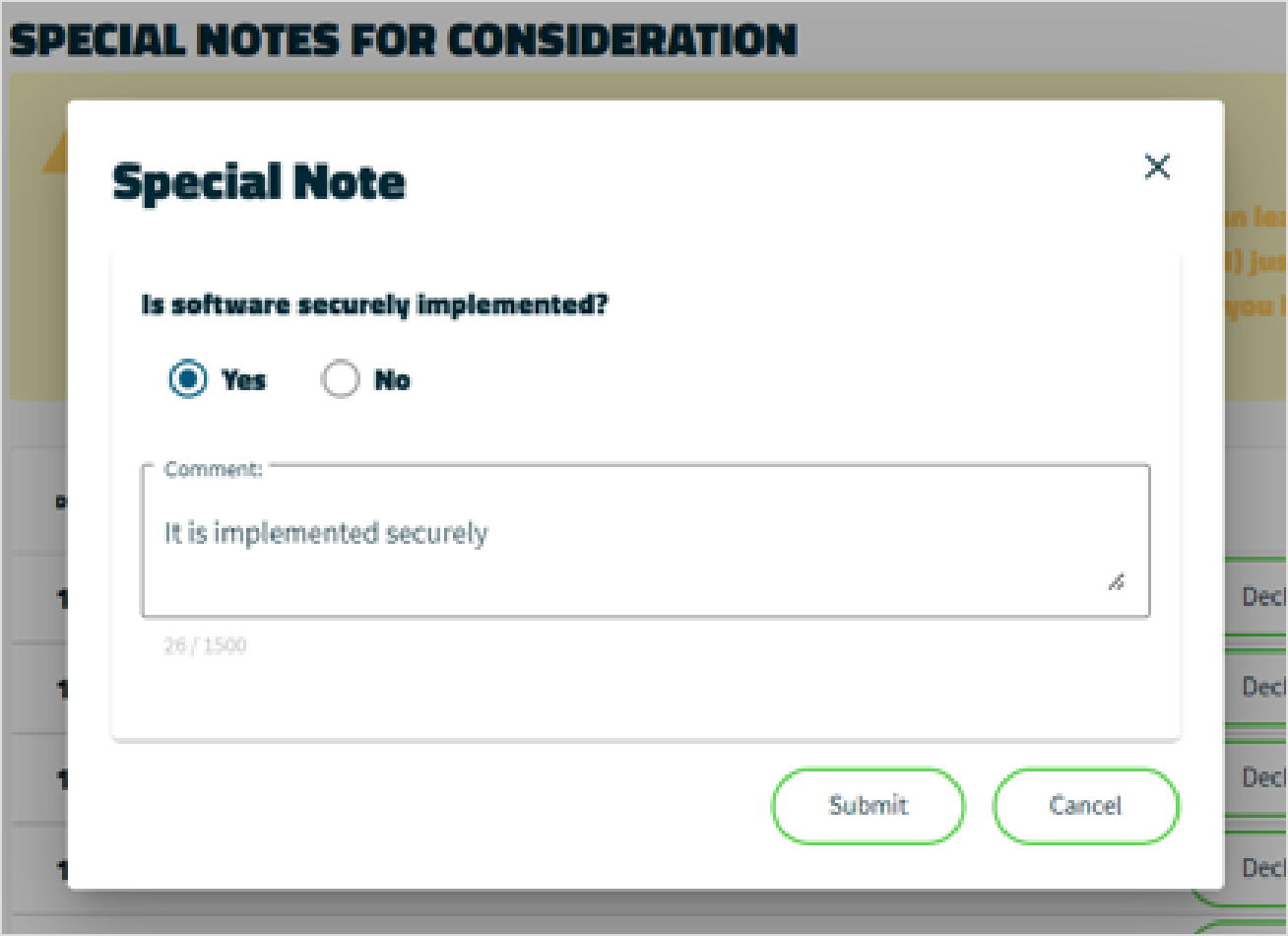 Special note print screen