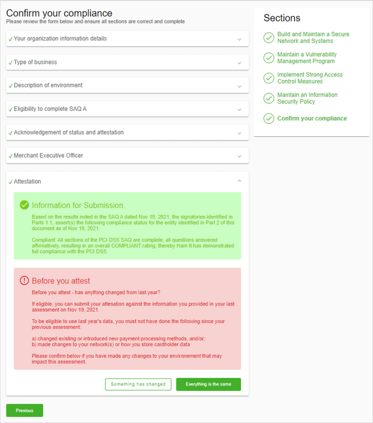 Review previous answers print screen